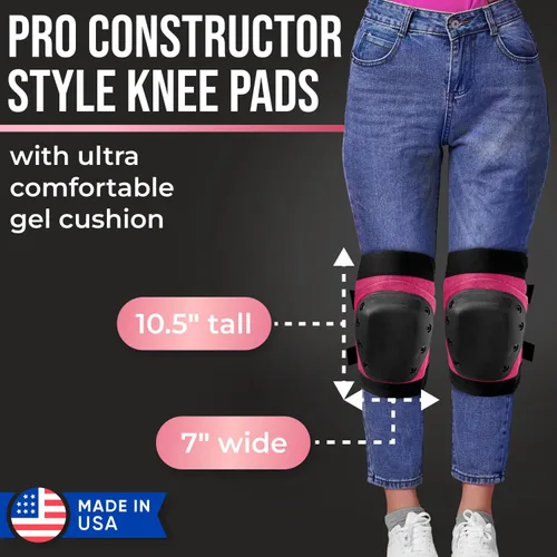 Miniatura 2 de PRO - Rodilleras estilo constructor para mujer con 3 niveles de protección, rosa, 1 par, tapa de plástico de soporte plano y cierres ajustables