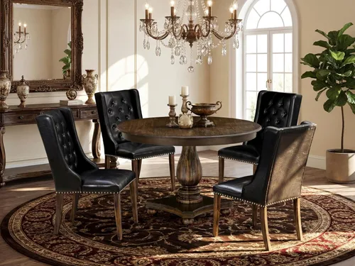 Miniatura 2 de East West Furniture F2FO5-749 - Juego de comedor de 5 piezas que incluye una mesa de comedor redonda con pedestal y 4 sillas tapizadas de piel