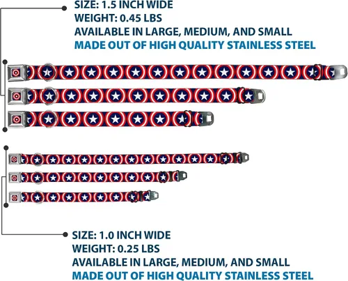 Miniatura 3 de Buckle-Down Collar de perro con hebilla de cinturón de seguridad, escudo Capitán América repetición azul marino, 1 pulgada de ancho, se adapta a