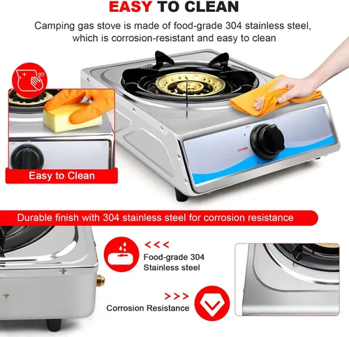 Miniatura 4 de Cocina de gas propano,Estufa de gas de un solo quemador Estufa de gas portátil de acero inoxidable,Auto Ignition Camping Single Burner LPG para RV