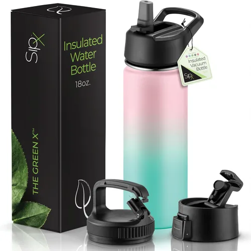 Miniatura 18 de SIPX™ Botella de Agua Aislada de 18 oz con 3 Tapas – Acero Inoxidable a Prueba de Fugas, Triple Aislamiento – Frío 24 Horas/Caliente 12 Horas