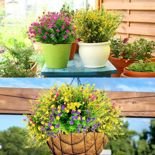 Miniatura 6 de 36 paquetes de flores artificiales para exteriores, resistentes a los rayos UV, flores falsas de plástico, arbustos sintéticos, plantas