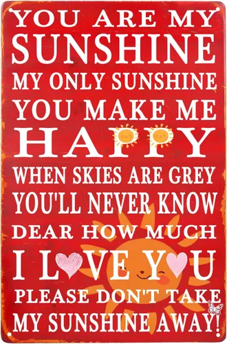 Miniatura 5 de ARTCLUB Letrero de metal con texto en inglés «You Are My Sunshine You Make Me Happy I Love You», placa de póster con frase vintage, para sala de Rojo