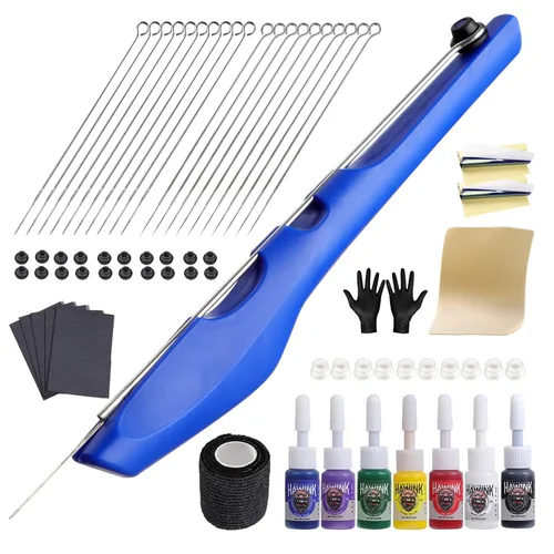 Miniatura 6 de HAWINK Kit de tatuaje Kit de bolígrafo de tatuaje Poke a Stick Kit de herramientas de mano de tatuaje con 7 tintas 20 agujas PCS GK-HW803TN01-1