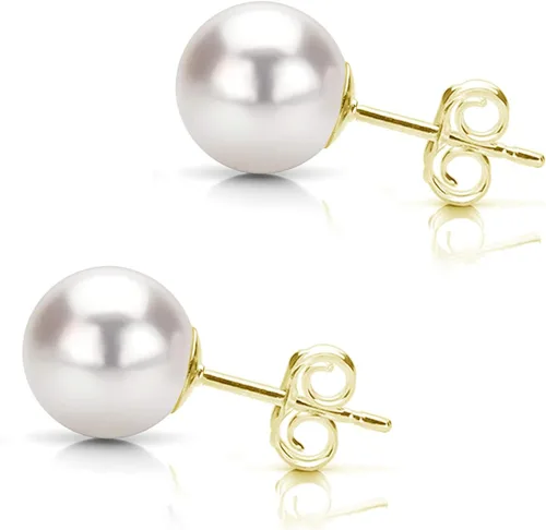 Miniatura 2 de Aretes de oro amarillo de 14 quilates con perlas cultivadas de agua dulce blanca de 0.315-0.335 in