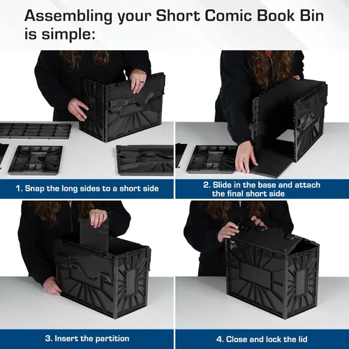 Miniatura 4 de BCW Contenedor corto para cómics, capacidad para 150 cómics, almacenamiento de plástico apilable, organizador sin ácidos, negro, paquete de 2