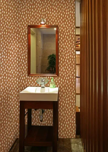 Miniatura 5 de HAOKHOME Papel tapiz para despegar y pegar, diseño de puntos modernos y bohemios, extraíble, para baño, color caramelo/blanco, papel de contacto