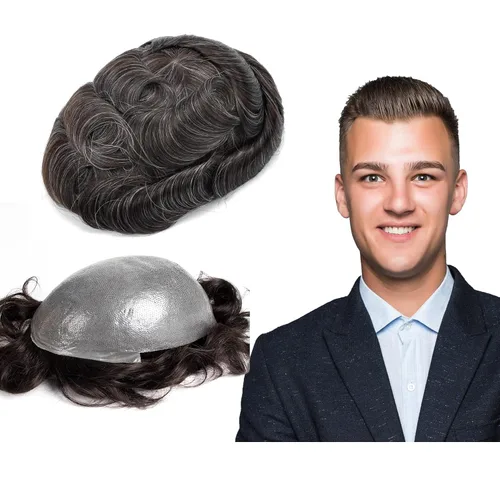 Miniatura 25 de GEXWORLDWIDE GEX 62 colores tupé para hombres 0.002 in piel ultra fina V-loop 8x10 pulgadas cabello humano conjunto gris densidad densidad densidad