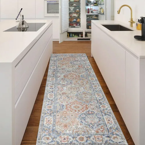 Miniatura 10 de Fashionwu Alfombra de baño con diseño floral para pasillo, alfombra moderna envejecida para sala de estar, alfombra turca, alfombra estética