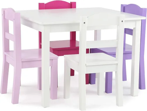 Tot Tutors Juego de mesa y 4 sillas de madera para niños, Espresso (Colección Espresso), Madera, blanco/rosa/púrpura (White/Pink/Purple)