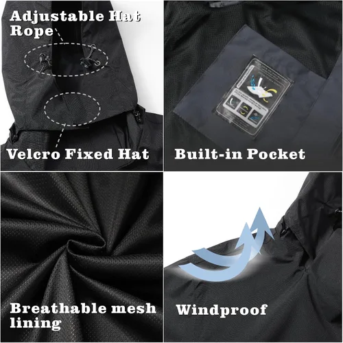Miniatura 10 de GIISAM Chaqueta de lluvia para hombre, impermeable, ligera, para exteriores, rompevientos con capucha
