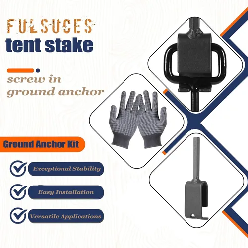 Miniatura 2 de Estacas de tienda de campaña de 16 pulgadas con 6 adaptadores resistentes, anclajes de tierra de tornillo, kit de enderezamiento de árboles, Negro