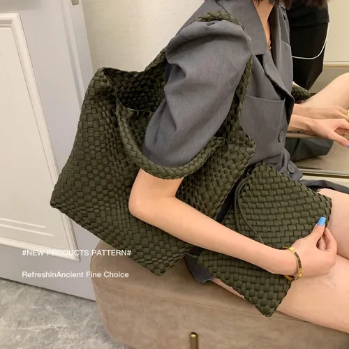 Miniatura 8 de Bolso Hobo de moda, hecho a mano, tejido casual, para mujer, de gran capacidad, de neopreno, de retazos, para mujer