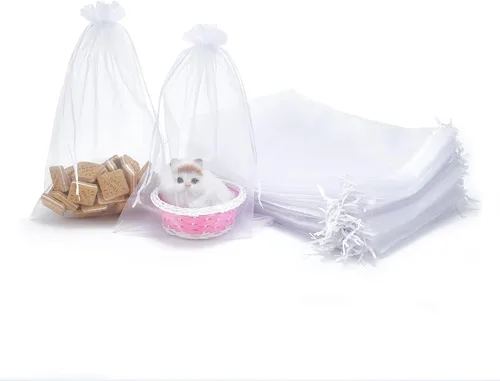 Miniatura 3 de 25 bolsas de organza con cordón de 8 x 12 pulgadas, regalo de fiesta de boda, juguetes, bolsas de maquillaje, bolsa de regalo Blanco