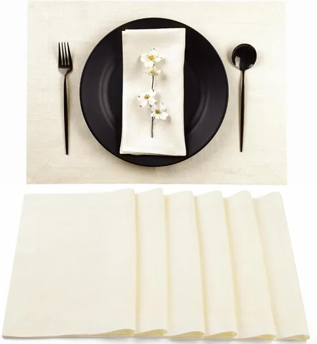 Miniatura 27 de Classic Linen™ by D'Moksha - Juego de 4 manteles individuales naturales, 14 x 19 pulgadas, lino 100% puro, lavables a máquina, verano