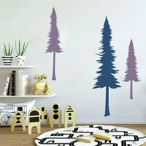 Miniatura 3 de Calcomanías de pared de árbol de pino grande, calcomanías de pared de árbol verde para despegar y pegar, bosque de pino, cuarto de bebé, decoración
