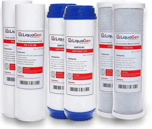 LiquaGen Juego de prefiltro de repuesto de 1 a 2 años para sistemas de filtro de agua de ósmosis inversa - 10 pulgadas | 2 sedimentos de PP, 2