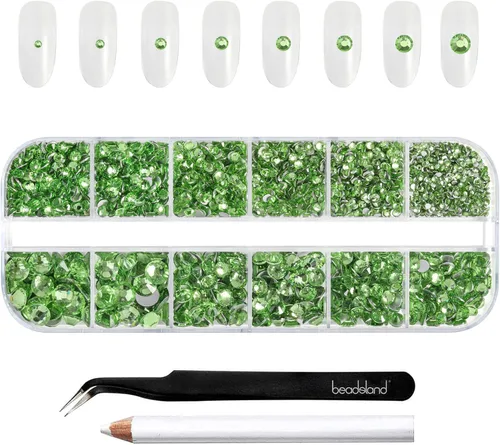 Miniatura 24 de Beadsland Diamantes de imitación para maquillaje, 8 tamaños, 2500 unidades de diamantes de imitación de cristal con parte trasera plana, gemas