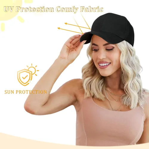 Miniatura 6 de Gorra de béisbol con extensiones de cabello, peluca ajustable, gorra rizada de 14 pulgadas, peluca sintética para mujer, marrón claro mezcla