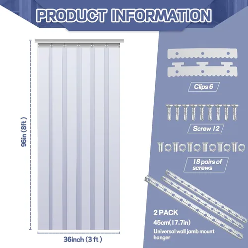 Miniatura 2 de Juexica Kit de Cortina de Puerta de Tiras de Plástico de 36 x 96 Pulgadas 0.08'' Cortinas Walk in Cooler Grosor PVC Cortina de Puerta de Congelador