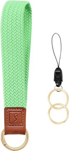 Miniatura 33 de Fishent Llavero elástico, bonito llavero de pulsera, cordón de muñeca tejido mejorado para llaves, llaveros para mujeres y hombres, llaves