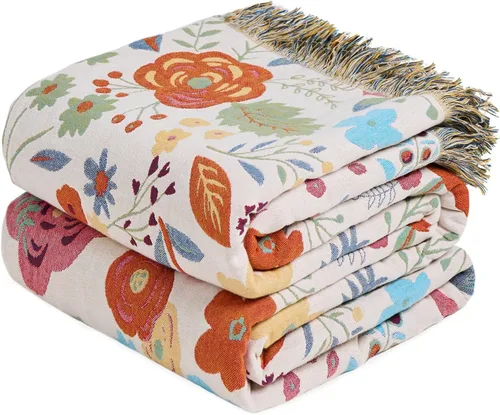 Manta Decorativa Bohemia - Mantas Decorativas de Algodón 100% Suave y Transpirable, 50"x60" Colcha de Algodón Muselina Ligera de 4 Capas, Estampado