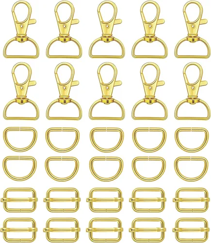 Miniatura 7 de WAFJAMF Anillo de gancho de metal a granel 30 piezas, hebilla de cierre giratorio y anillo en D no soldado, 10 piezas, hebilla rectangular ajustable