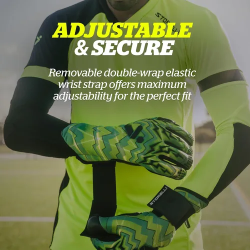 Miniatura 3 de Storelli - Guantes de portero Lightning, protección de mano de alto impacto con 5 espinas de dedo incorporadas, látex alemán New Basic Tormenta Verde
