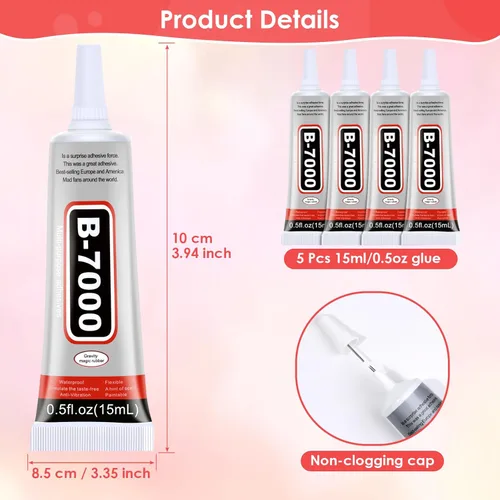 Miniatura 3 de 5 unidades de 0.5 onzas líquidas B7000 Super Glue, pegamento transparente B-7000 con diamantes de imitación, pegamento flexible para manualidades