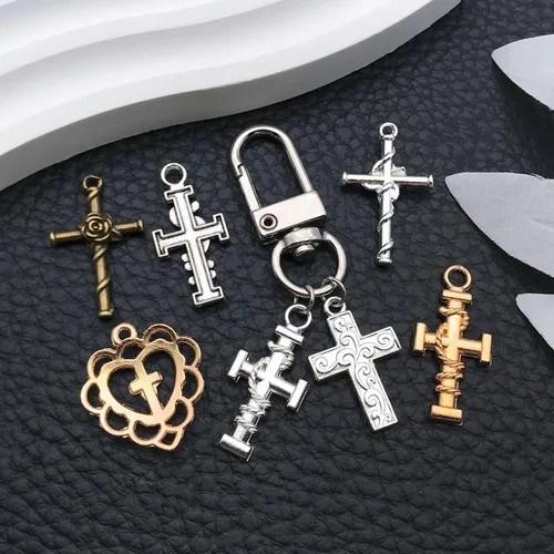 Miniatura 5 de WOCRAFT 100 piezas de dijes cruzados para la fabricación de joyas, brazaletes de pulsera de joyería surtidos, dijes al por mayor de metal mixto a