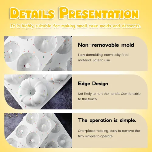 Miniatura 4 de Moldes de gelatina de silicona, 3 moldes de silicona para gelatina, 6 cavidades, antiadherentes para hornear donas, pasteles, brownies, mousse, molde