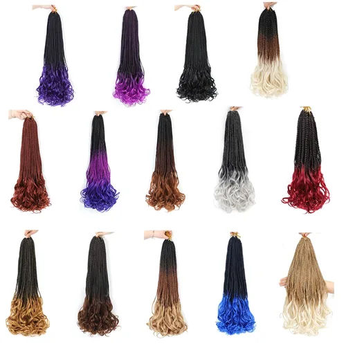 Miniatura 5 de Trenzas de ganchillo con rizos franceses, trenzas de caja de diosa bohemias, cabello trenzado francés preenlazado, para mujeres negras (14