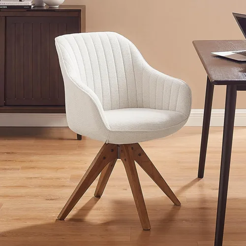 Art Leon Silla de Escritorio Sin Ruedas, Silla de Oficina Moderna de Mediados de Siglo, Silla Giratoria de Acento con Patas de Madera de Roble,