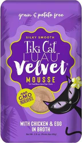Tiki Cat Luau Velvet Mousse, pollo y huevo en caldo, nutrición completa para una dieta equilibrada, comida húmeda para gatos para todas las etapas