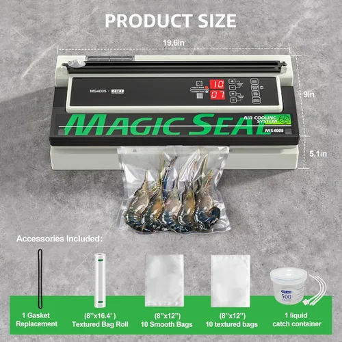 Miniatura 6 de MAGIC SEAL Máquina selladora al vacío comercial de 16 pulgadas, máquina de envasado al vacío sellador de carne con bomba doble y sistema