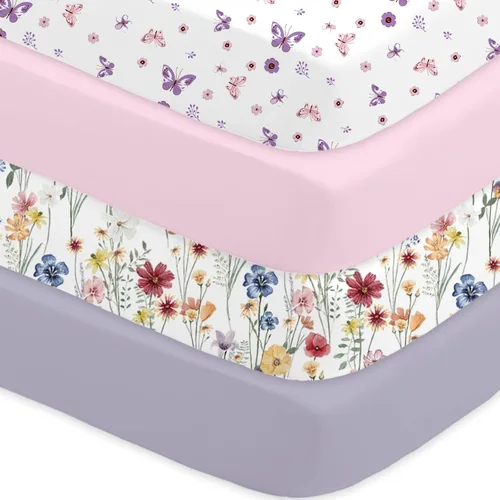Bimocosy Paquete de 4 sábanas para cuna, sábanas bajeras para cuna de bebé, transpirables y de ajuste cómodo, suaves para colchón de cuna estándar,