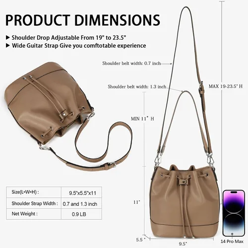 Miniatura 6 de AFKOMST Bolsos y monederos para mujer con cordón y bolsos de hombro con 2 correas desmontables