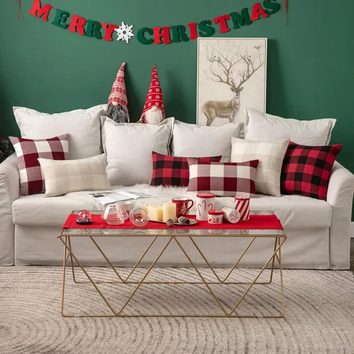 Miniatura 3 de MIULEE - Paquete de 2 fundas de almohada decorativas clásicas de Navidad de lino y poliéster a cuadros de granja, color negro sólido y rojo