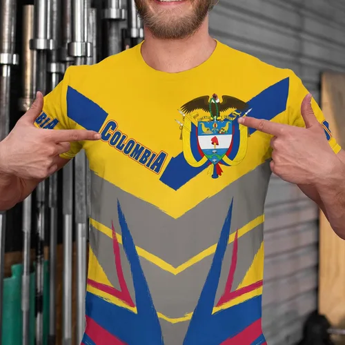 Miniatura 2 de BJU Camiseta de la bandera de Colombia con la insignia de la bandera, camiseta estampada en 3D, cuello redondo, manga corta, informal, unisex