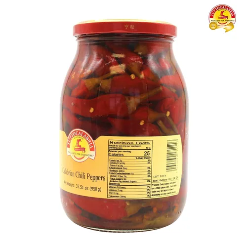 Miniatura 2 de TuttoCalabria, Pimientos enteros de Calabria en aceite, totalmente naturales, sin OMG, producto de Italia, paquete de Glass Club, 33.5 oz Whole
