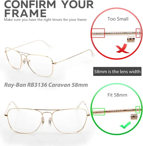 Miniatura 4 de Walleva Lentes de repuesto para lentes de sol Ray-Ban RB3136 Caravan de 2.283in, múltiples opciones disponibles
