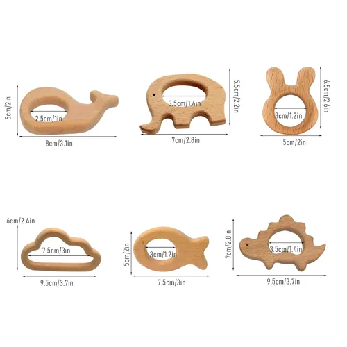 Miniatura 2 de 12 piezas de juguetes mordedores para bebés, mordedores de madera para bebés, juguetes de animales de madera, anillos de dentición, juguetes