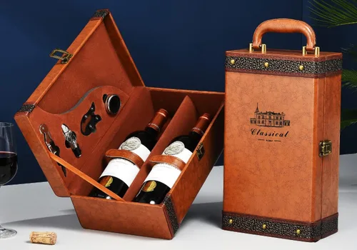 Miniatura 3 de Caja de regalo de vino con juego de 4 accesorios de vino, funda portátil para dos botellas de vino para Navidad, boda, aniversario, fiesta, caja
