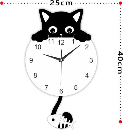 Miniatura 2 de Reloj de pared con péndulo de gato negro con cola oscilante, divertido reloj de gato con cola móvil, fácil de montar, gatitos y peces de lujo, reloj
