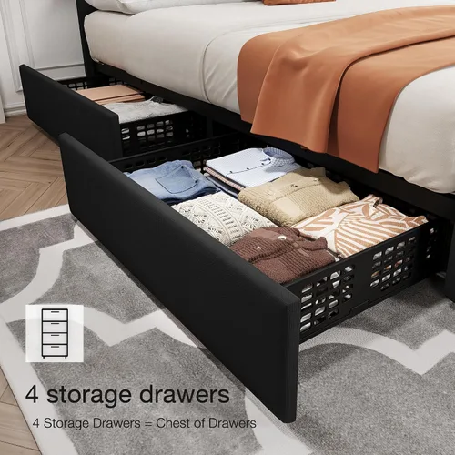 Miniatura 5 de IDEALHOUSE Base de cama de tamaño matrimonial con 4 cajones de almacenamiento y cabecera ajustable, camas de plataforma tapizadas con tapizado