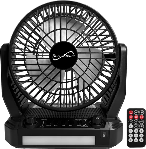 Supersonic SC-1076ERF Ventilador portátil alimentado por energía solar con diámetro de ventilador de 6 pulgadas, 3 velocidades de viento ajustables,