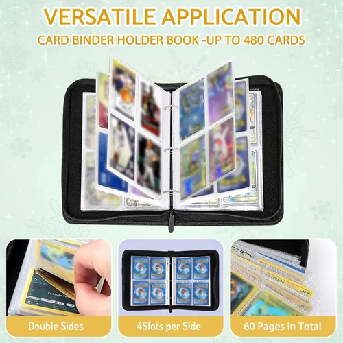 Miniatura 2 de Carpeta de Tarjetas de Béisbol y Fútbol con 480 Bolsillos y 60 Fundas Extraíbles, Carpeta Portátil para Tarjetas de Baloncesto y Deportes, Álbum