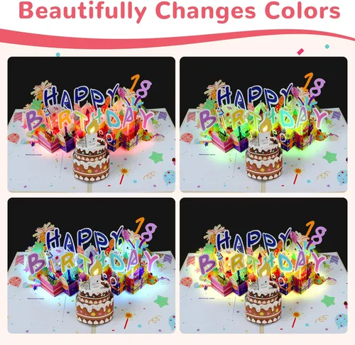 Miniatura 4 de Tarjeta de Cumpleaños Musical 3D, Vela de Luz LED Soplable, Tarjetas de 3D de Cumpleaños Emergentes con Números DIY 0-9, Vela de Luz LED Soplable