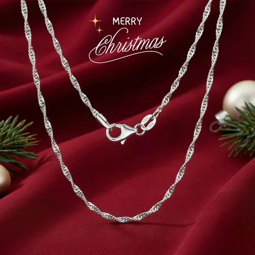Miniatura 6 de Collar de cadena italiana de Singapur de plata de ley 925 de 0.047 in con cierre de pinza de langosta de 16 a 30 pulgadas