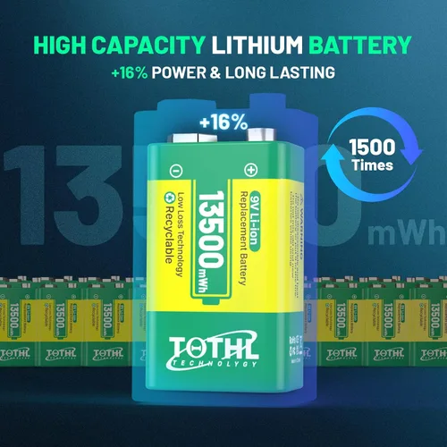 Miniatura 4 de Paquete de 4 baterías de 9 V para detector de humo, baterías de litio recargables por USB de 9 V, baterías de litio de 9 V recargables de larga